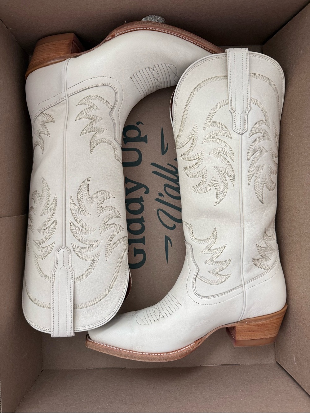 Tecovas Annie Boots Bone Calfskin Cream 8.5 - Picture 2 of 7